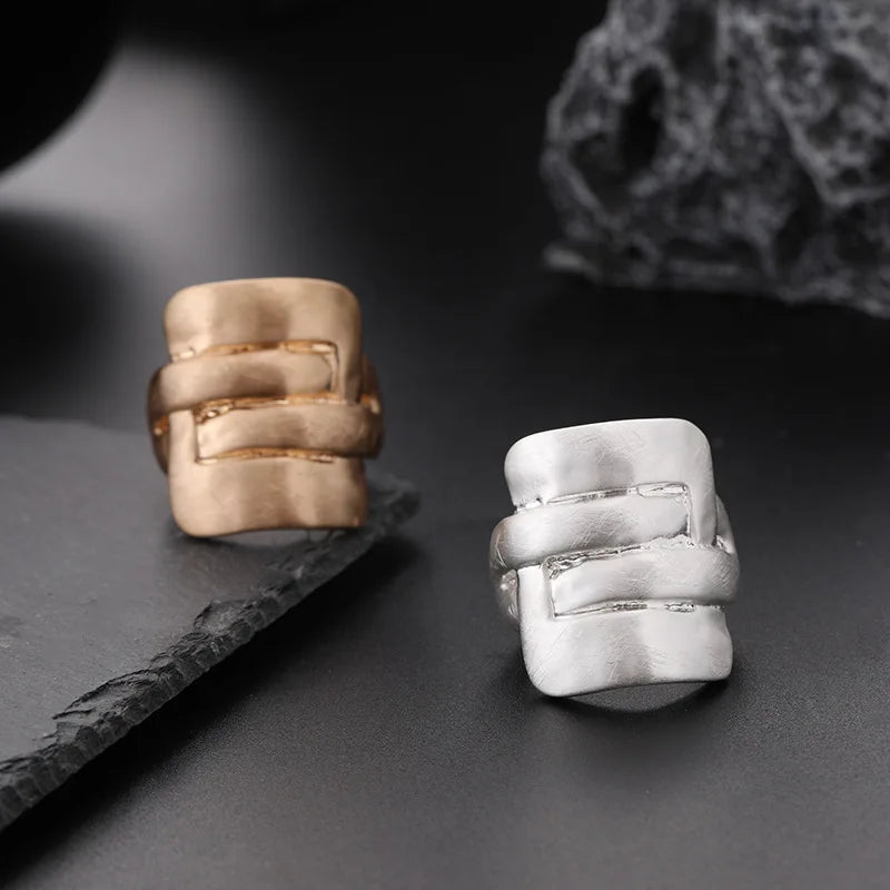 ALLYES Chunky Gold Color Rings for Women Men Irregular Geometric Matte Elastic Rope Connection Finger Rings Trendy Jewelry