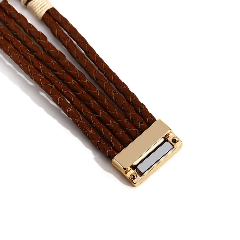 ALLYES Vintage Natural Stones Leather Bracelet for Women Men Boho Handmade Braided Multilayer Winding Wrap Bracelets Jewelry